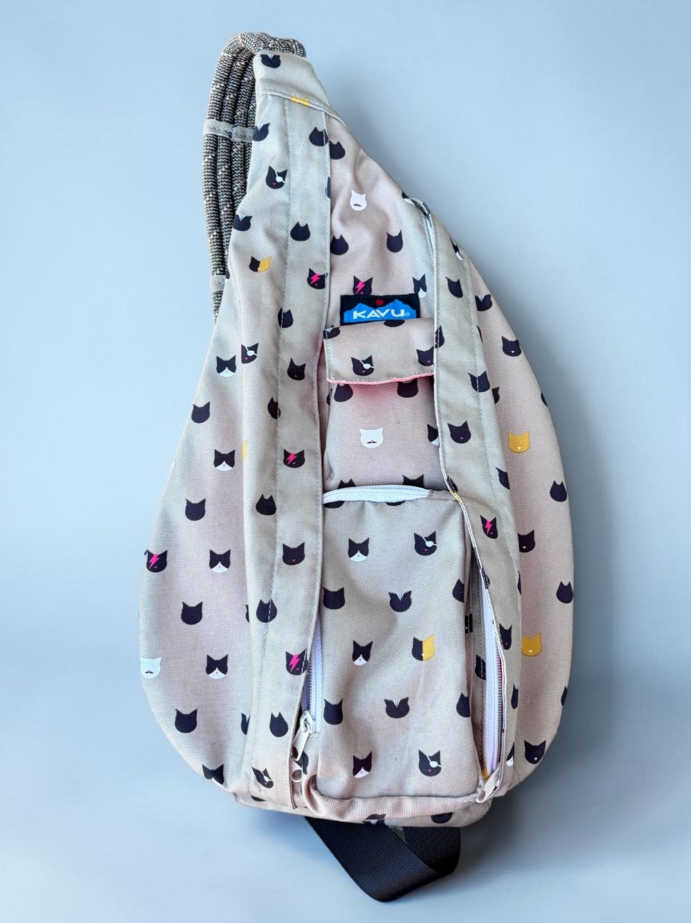 Kavu Cattitude Cat AOP Backpack Rope Sling Bag HTF Outdoors Hiking Gorpcore